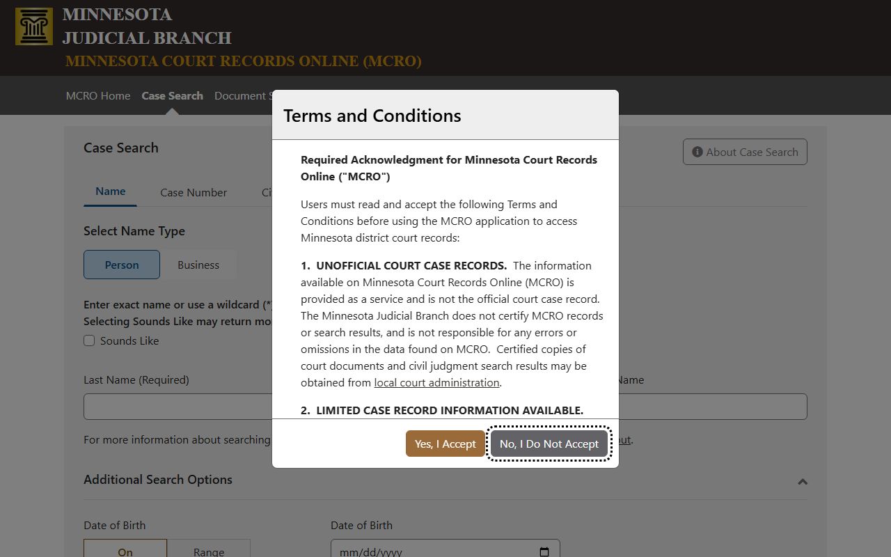 Minnesota Court Records Online case search after jail arrest